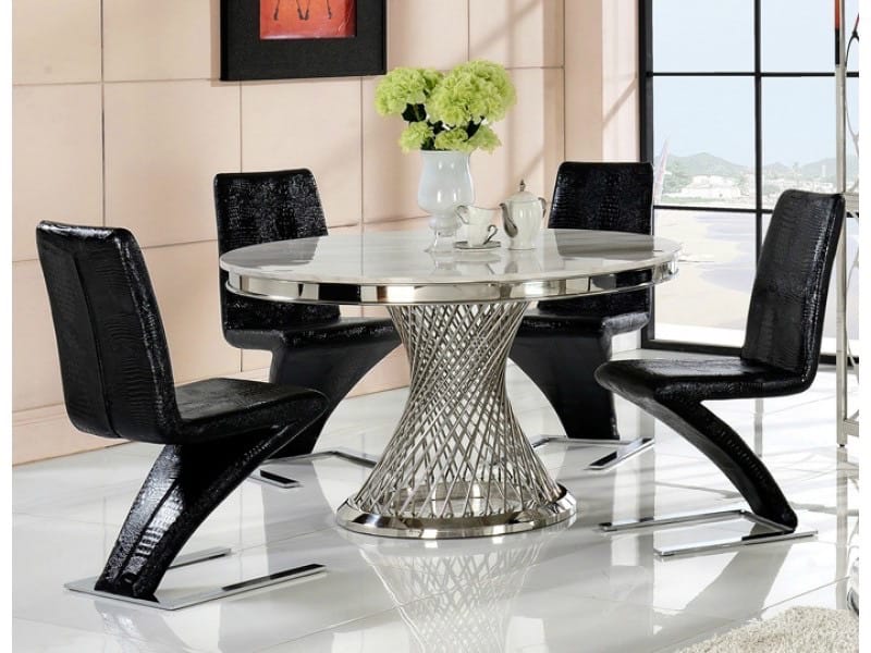 TABLE REPAS DELUXE CHROME MARBRE BLANC 130x75 cm